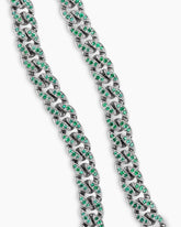 Curb Chain Necklace in 18K White Gold with Emeralds, 8mm